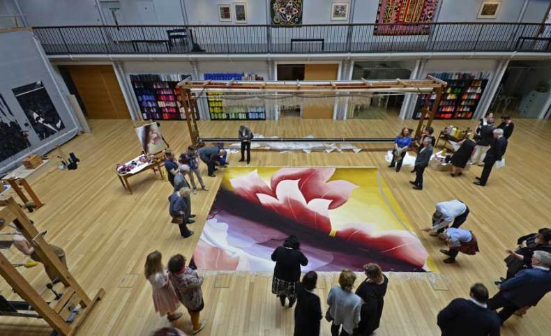 Alison Watt, Butterfly tapestry cut from the loom. Dovecot Studios, 19 May 2014.