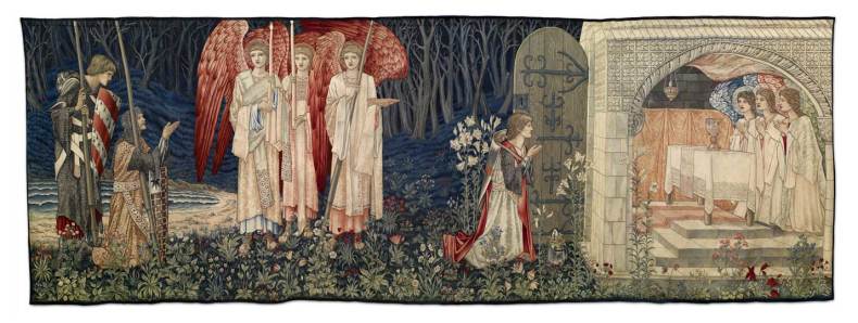 ‘Holy Grail Tapestry – Quest for the Holy Grail Tapestries – Panel 6 – The Attainment; The Vision of the Holy Grail to Sir Galahad, Sir Bors and Sir Percival’ (1895–96), William Morris