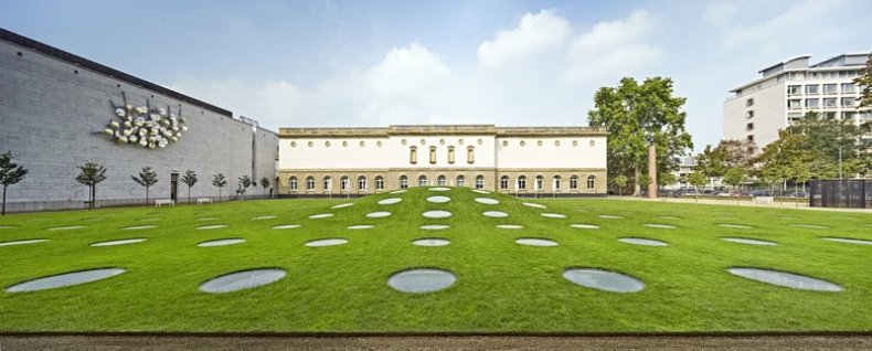 The Städel Museum's underground extension, completed in 2012 and designed by Scheider and Schumacher, viewed from outside.
