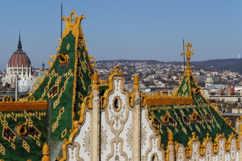 The roof of the Postal Savings Bank in Budapest, designed by Ödön Lechner with Sándor Baumgarten and constructed in 1900–01.