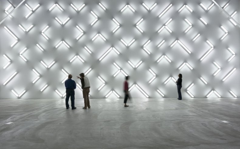 (2007), Robert Irwin (b. 1928), 115 fluorescent lights, 6.9 ×15.7m (wall). Installation view at Museum of Contemporary Art, San Diego.