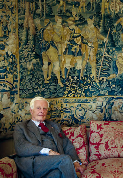 Baron van Dedem in his drawing room in 2010. Behind him is a late 16th-century Flemish tapestry.
