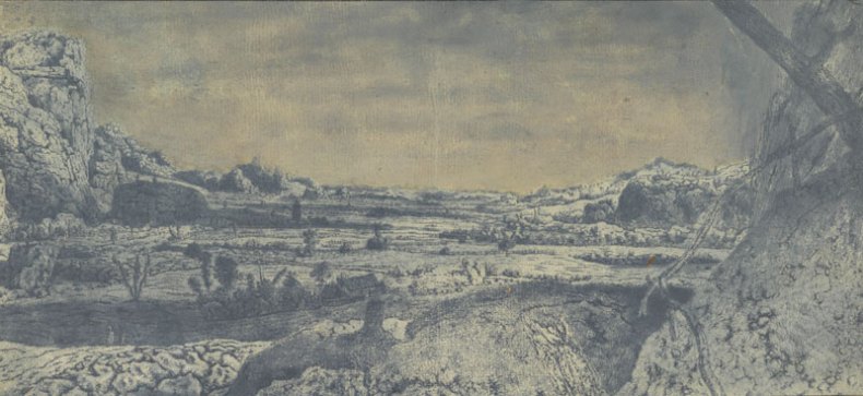 Mountain Valley with Fenced Fields,
