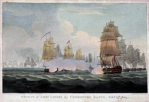 Defeat of Admiral Linois by Commodore Dance, February 15th 1804 (1804), William Daniell. National Maritime Museum