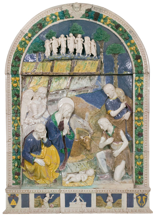 Altarpiece depicting the Adoration of the Shepherds (c. 1520), Benedetto Buglioni and Santi Buglioni. Art Institute of Chicago
