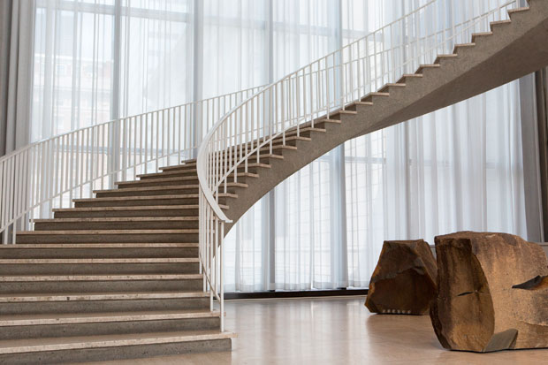 View of Islands (Shima tachi) (2000), Izumi Masatoshi, at the foot of the Morton Staircase at the Art Institute of Chicago.
