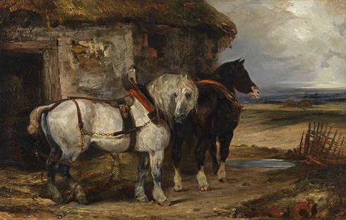 Two Farm Horses by a Barn (c. 1825–27), Eugène Delacroix. © Bayerische Staatsgemäldesammlungen, Neue Pinakothek, Munich