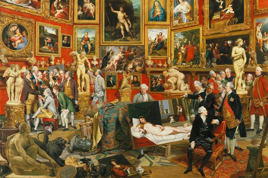 Tribuna of the Uffizi (detail; 1772–77), Johann Zoffany. Royal Collection. Photo: Wikimedia Commons