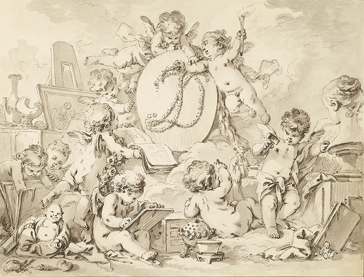 Detail of frontispiece of the Catalogue des Tableaux de Mr Julienne (c. 1756), Jean-Baptiste-François de Montullé. Morgan Library & Museum, New York