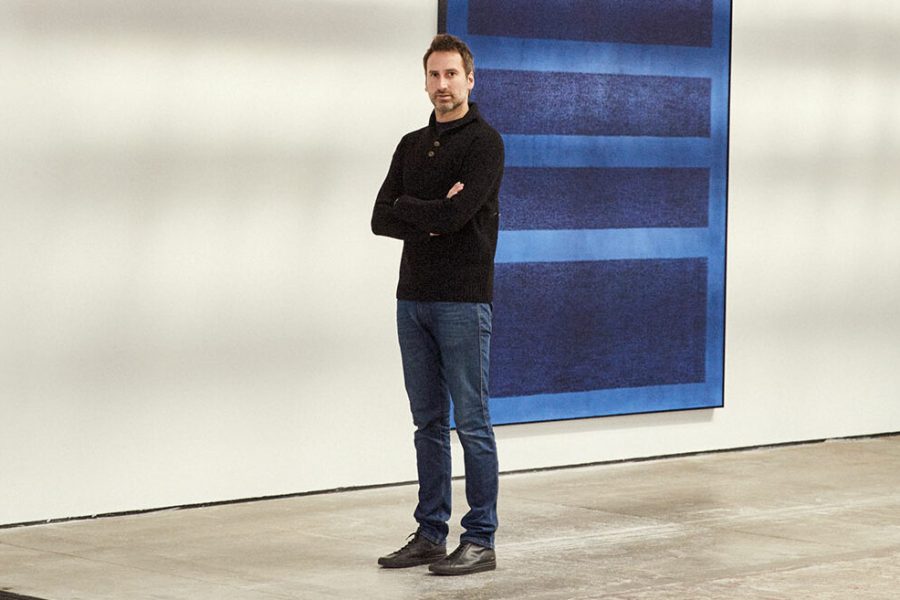 Idris Khan photographed at Victoria Miro, London, in 2021.