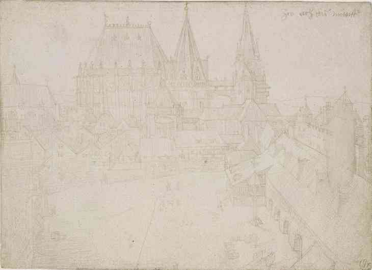 Aachen cathedral and Katschof, seen from the town hall (1520), Albrecht Dürer.