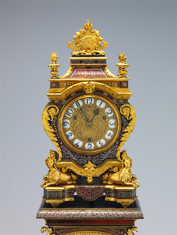 Clock with pedestal (c. 1690), case attributed to André Charles Boulle, after a design by André Derain, clock by Isaac II Thuret or Jacques III Thuret.