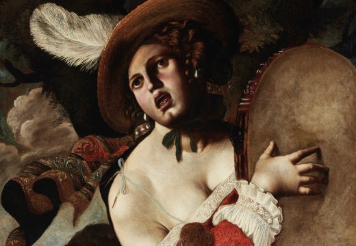 A young lady playing the tambourine, possibly Miriam the prophetess, sister of Moses (detail; first quarter of the 17th century), Pseudo-Caroselli. Agnews, London