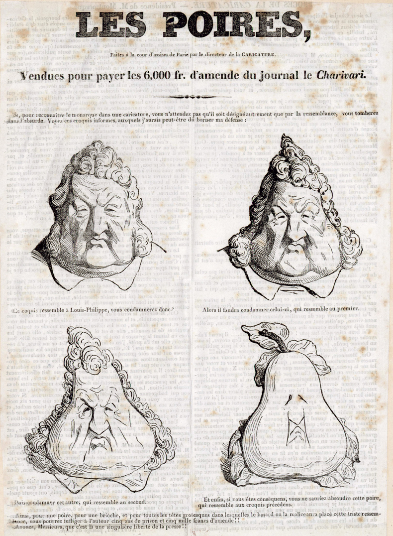 Design (1834) possibly by Honoré Daumier, after a design by Charles Philipon published in La Caricature in 1831.